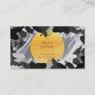 Black Grey Watercolor Splatter Abstract Modern Business Card