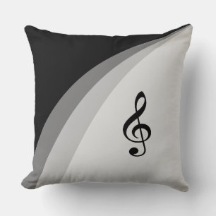 Black, Grey Wavy Lines & Musical Treble Clef Cushion