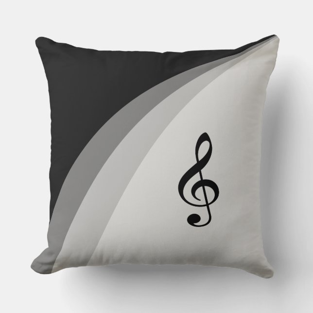 Black, Grey Wavy Lines & Musical Treble Clef Cushion (Front)