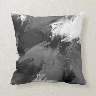 Black Grey White Abstract Modern Brushstrokes Cushion