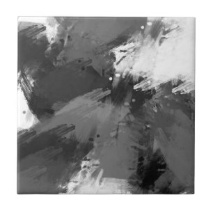 Black Grey White Abstract Modern Brushstrokes  Tile