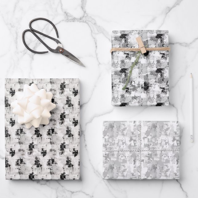Black, Grey & White Abstract Paint Trio  Wrapping Paper Sheet (Front)