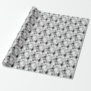 Black, Grey & White Abstract Paint  Wrapping Paper