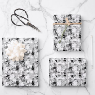 Black, Grey & White Abstract Paint Wrapping Paper Sheet