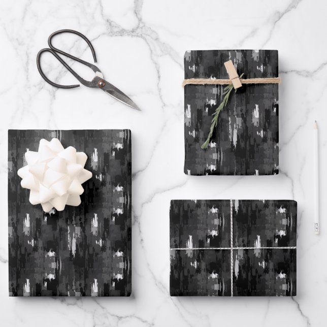 Black / Grey / White Abstract Paint Wrapping Paper Sheet (Front)
