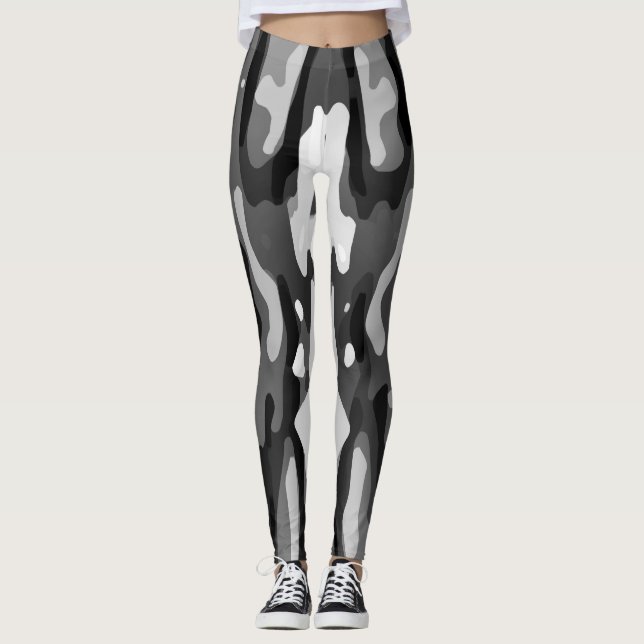 Black Grey White Abstract Pattern Leggings (Front)
