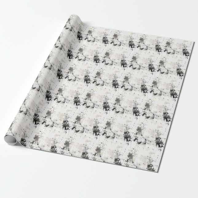 Black, Grey & White Abstract  Wrapping Paper (Unrolled)