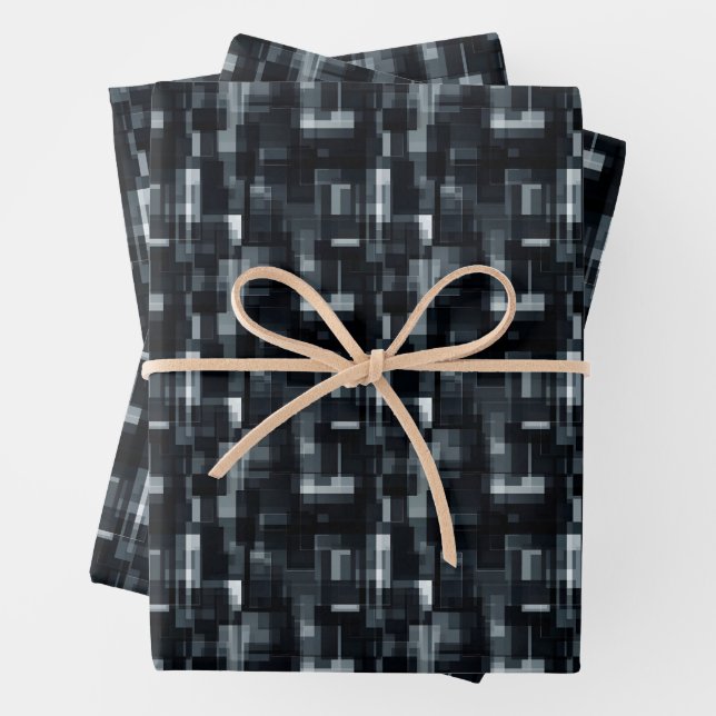Black / Grey / White Abstract Wrapping Paper Sheet (In situ)