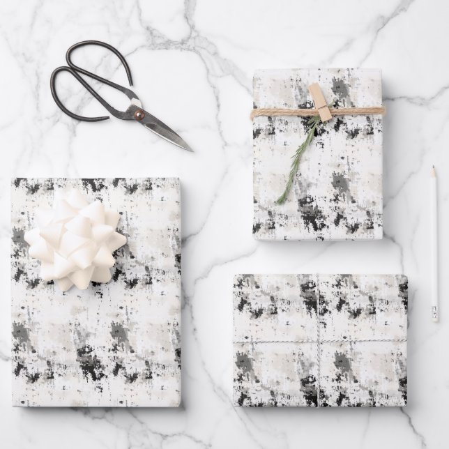 Black, Grey & White Abstract Wrapping Paper Sheet (Front)