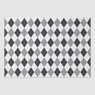black grey white argyle plaid tissue paper