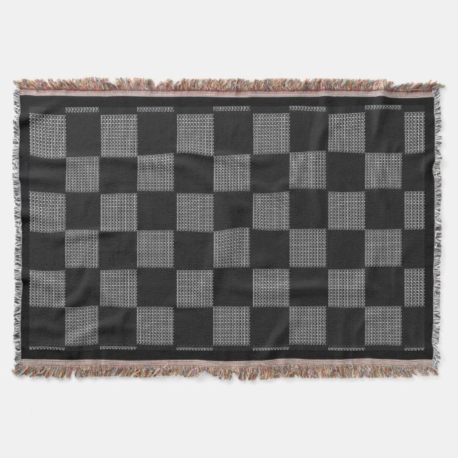 Black Grey White Buffalo Check Style Chain Mail  Throw Blanket (Front)