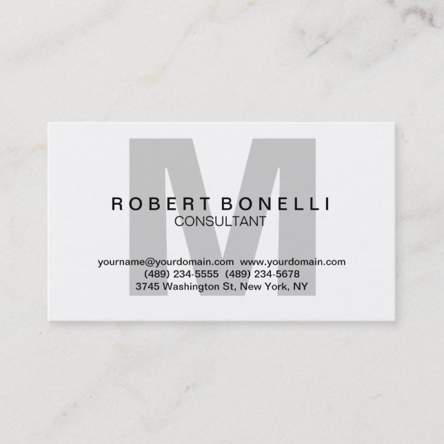 Black Grey White Charming Monogram Business Card (Front)