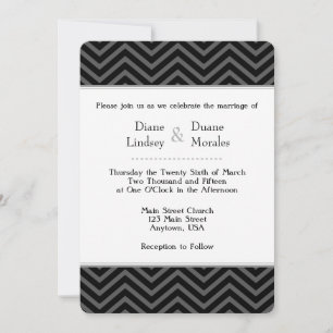 Black Grey White Chevron Wedding Invitations