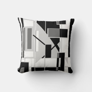 Black Grey White Contemporary Geometric Design Cushion