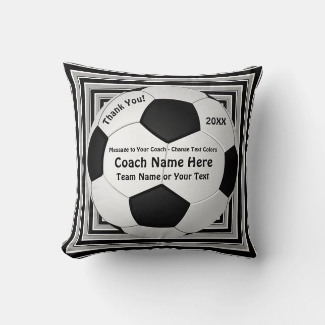 Black, Grey, White Cool Gifts for Soccer Coaches Cushion (Front)
