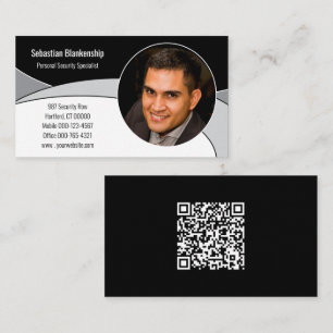 Black, Grey & White Custom Photo & QR Code Business Card