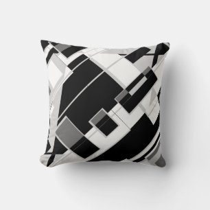Black Grey White Diagonal Lines Shapes Art Design Cushion