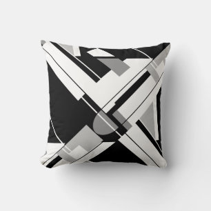 Black Grey White Geometric Art Crisscross Design Cushion