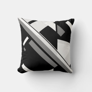 Black Grey White Geometric Diagonal Abstract Art Cushion