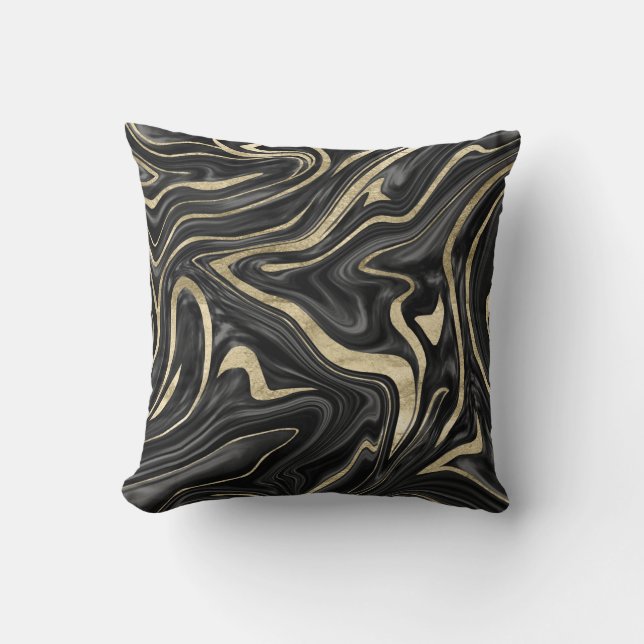 Black Grey White Gold Marble #1 Cushion (Front)