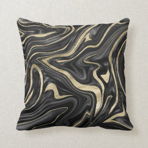 Black Grey White Gold Marble #1 Cushion