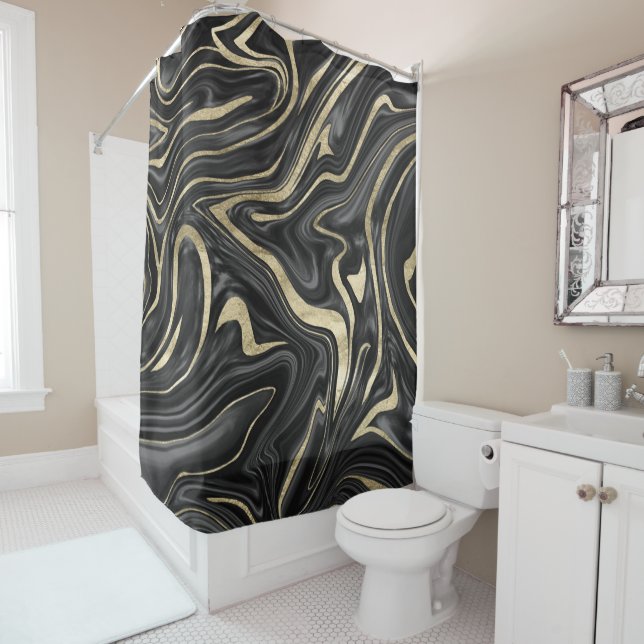 Black Grey White Gold Marble #1 Shower Curtain (In Situ)