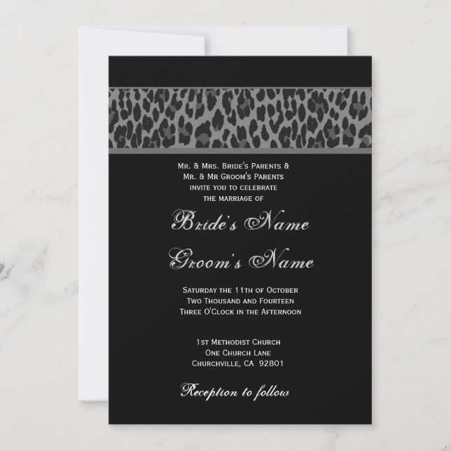 Black Grey White Leopard Wedding Invitation (Front)