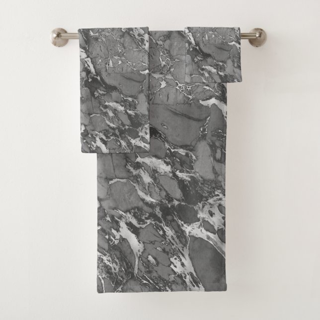 Black, Grey & White Marble Bath Towel Set (Insitu)
