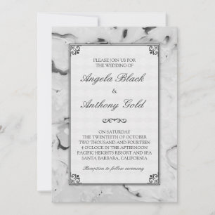 Black Grey White Marble Marbled Wedding Invitation