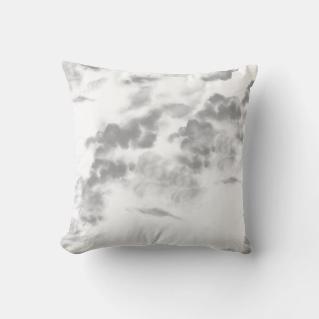 Black Grey White Modern Clouds Tie Dye Cushion (Front)