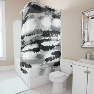 BLACK GREY WHITE MODERN TRENDY SIMPLE ABSTRACT SHOWER CURTAIN