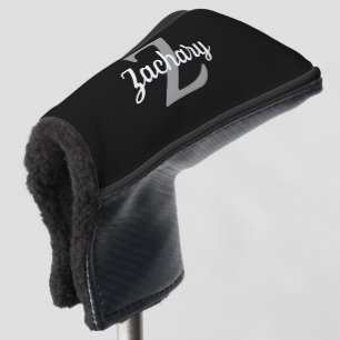 Black Grey White Monogram Personalised Golf Head Cover