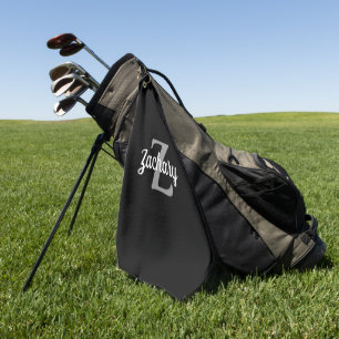 Black Grey White Monogram Personalised Golf Towel