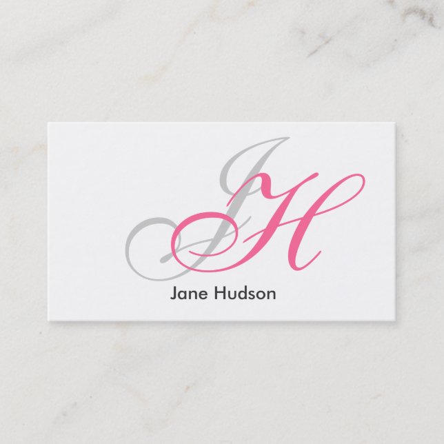 Black Grey White Monogram Simple Business Card (Front)