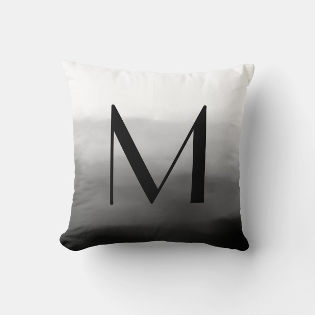 Black Grey White Ombre Personalised Monogram Cushion (Front)