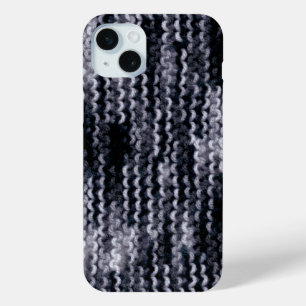 Black, grey, white photo of knit iPhone 15 mini case