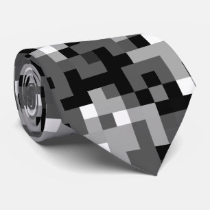 Black Grey White Pixel Pattern Tie