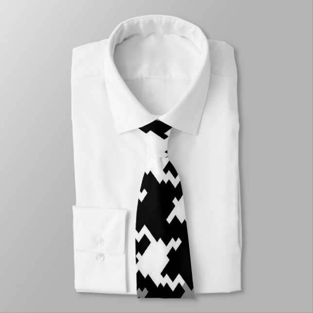 Black Grey & White Plaid Christmas Necktie (Tied)