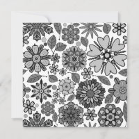Black Grey White Retro Floral Art Seamless Pattern
