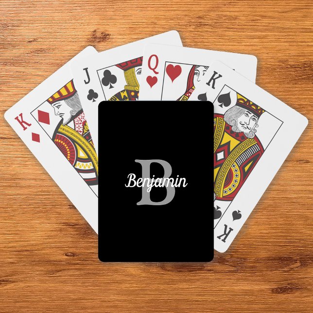 Black Grey White Retro Monogram Personalised Playing Cards (Creator Uploaded)