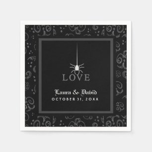 Black Grey & White Spider LOVE Halloween Wedding Napkin
