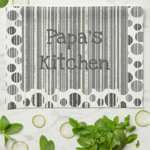 Black Grey White Stripes and Polka Dots Tea Towel