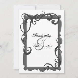 Black/Grey White Swirl Frame Wedding Invitations