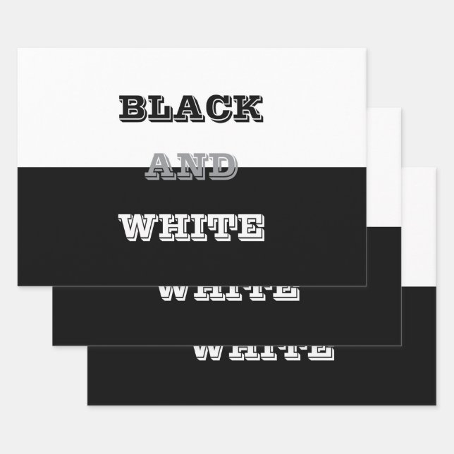 Black Grey White Text And Solid Colours Design Wrapping Paper Sheet (Set)