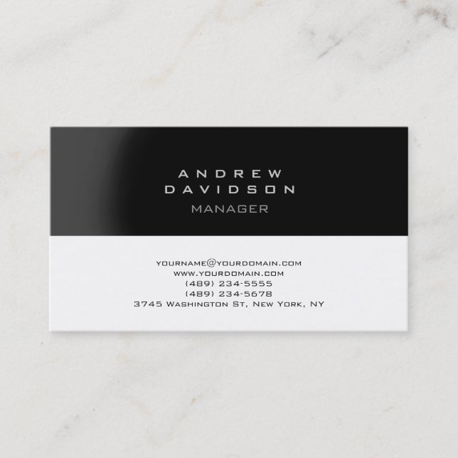 Black Grey White Trendy Plain Business Card (Front)