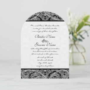 Black Grey White Vintage Paisley Damask Weddings Invitation