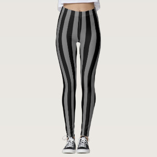 Black Grey Wide Vertical Stripe Leggings