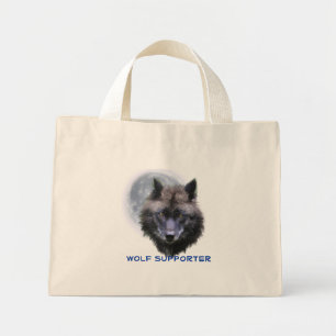Black GREY WOLF & MOON Wolf Supporter Art Mini Tote Bag