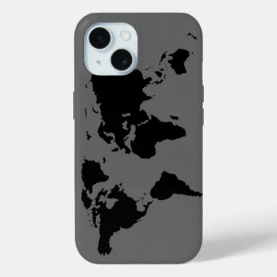 Black Grey World Map iPhone 15 Case