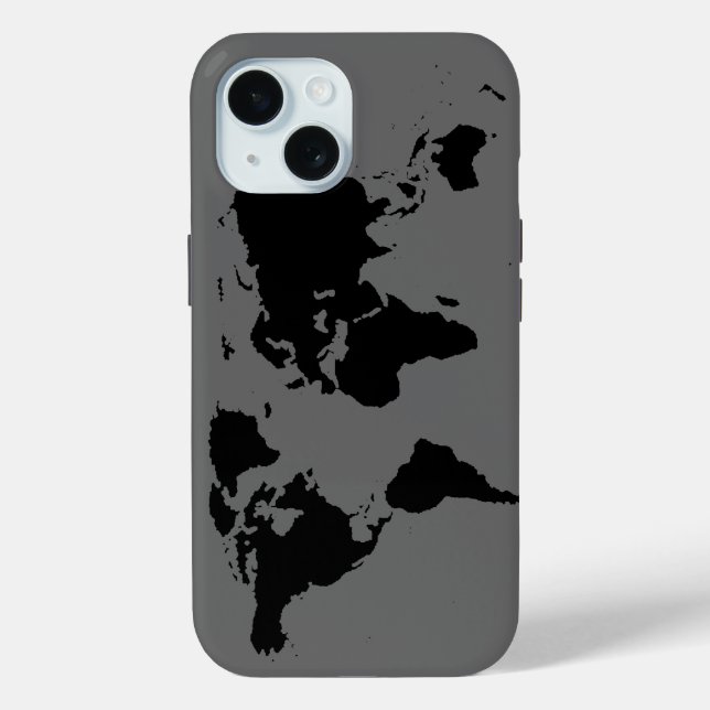 Black Grey World Map Case-Mate iPhone Case (Back)